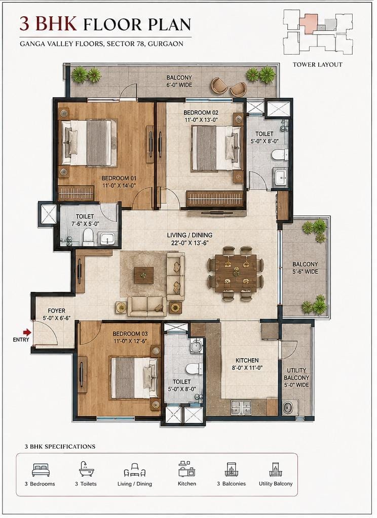 Delhi 07 3 BHK floor plan