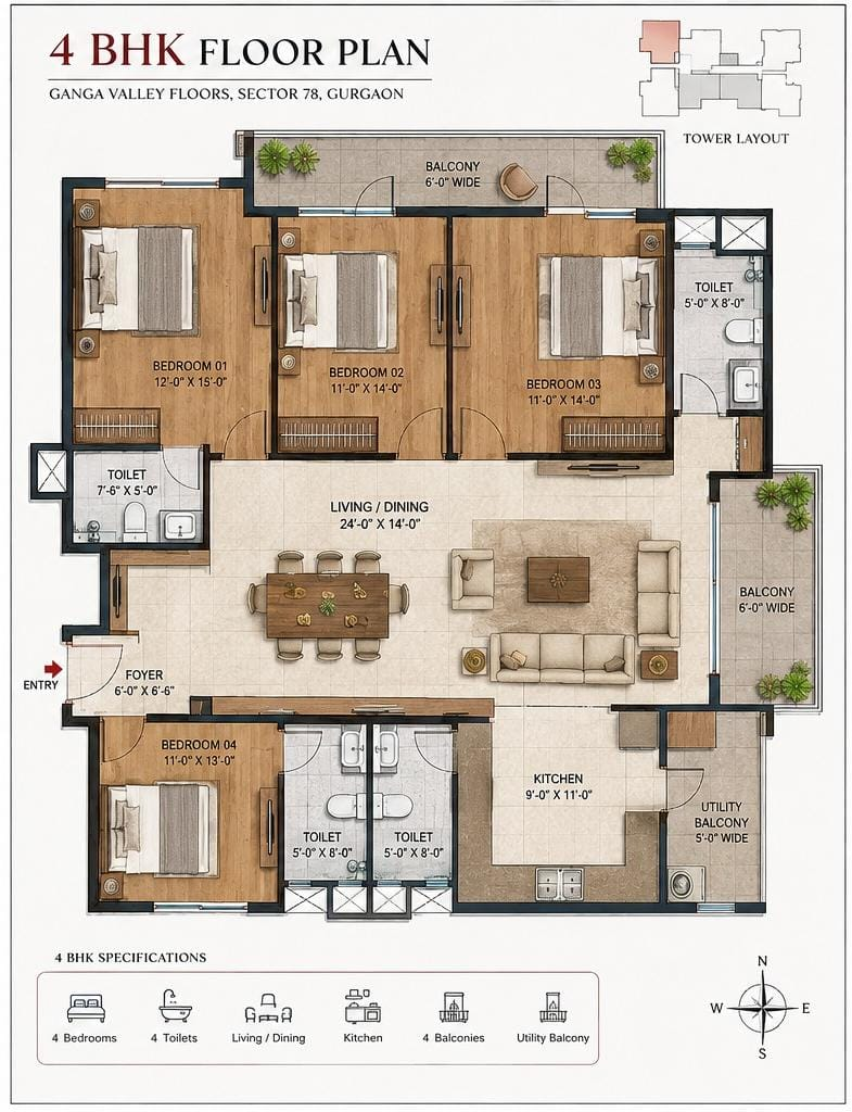 Delhi 07 4 BHK floor plan